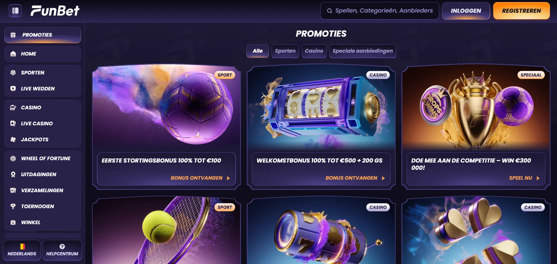 Promotieblok van Funbet met de aanbiedingen die bij het eerste bezoek werden getoond